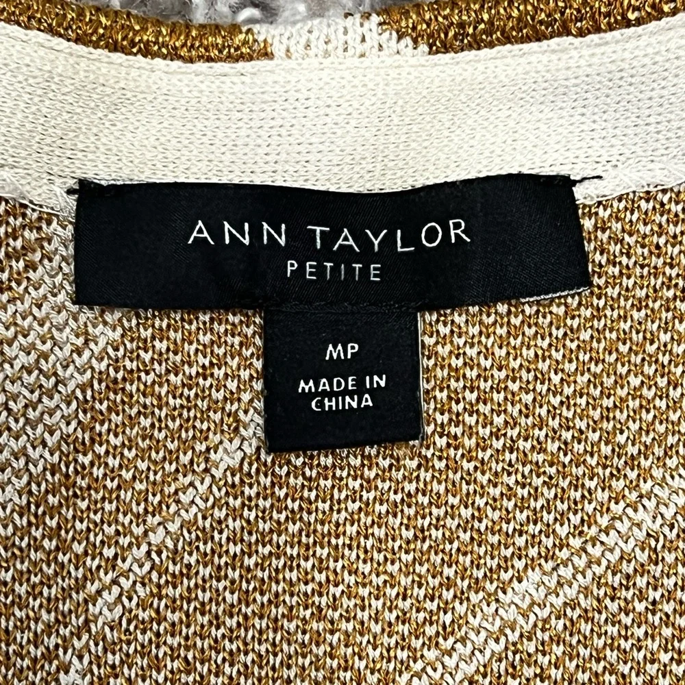 ANN TAYLOR Shimmer Leaf Petal V-neck sweater dress size MEDIUM petite gold